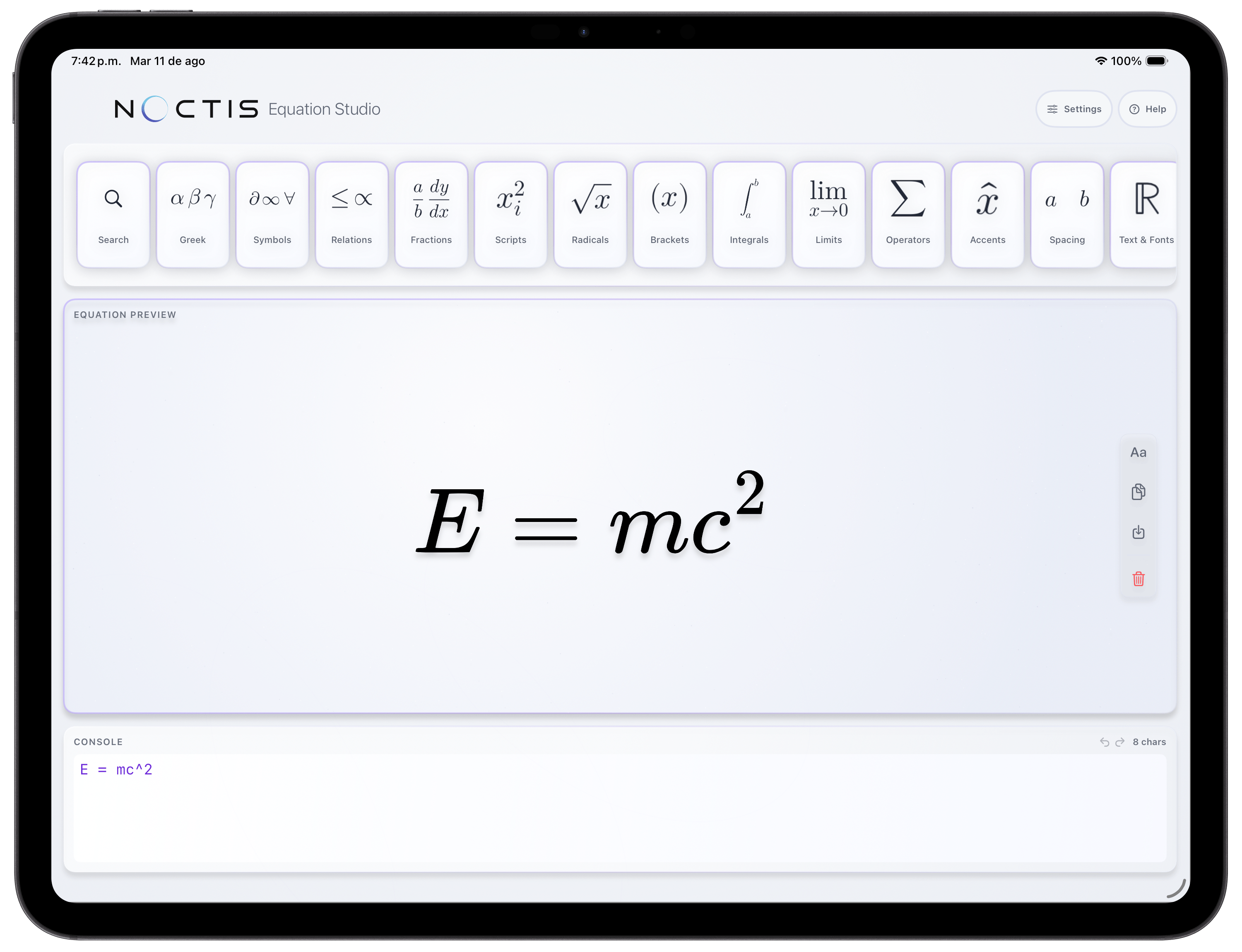 Noctis Equation Studio rendering mathematical expressions